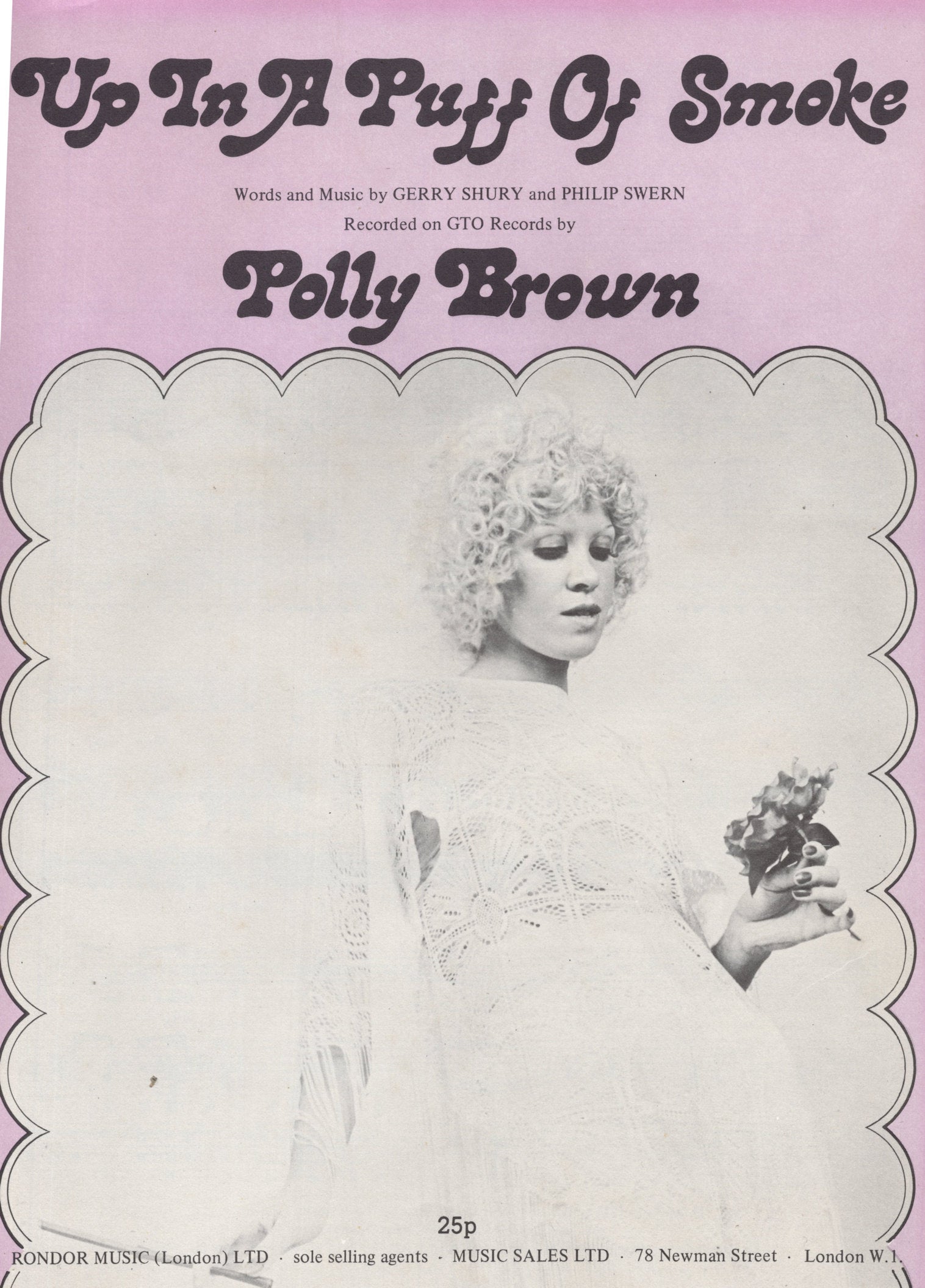 Polly Brown Up In A Puff Of Smoke RARE London Purple Photo Cover Sheet Music