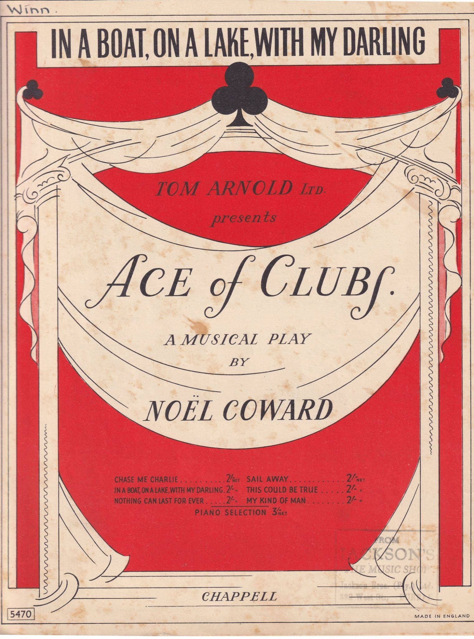 In A Boat On A Lake With My Darling 1950s Sheet Music