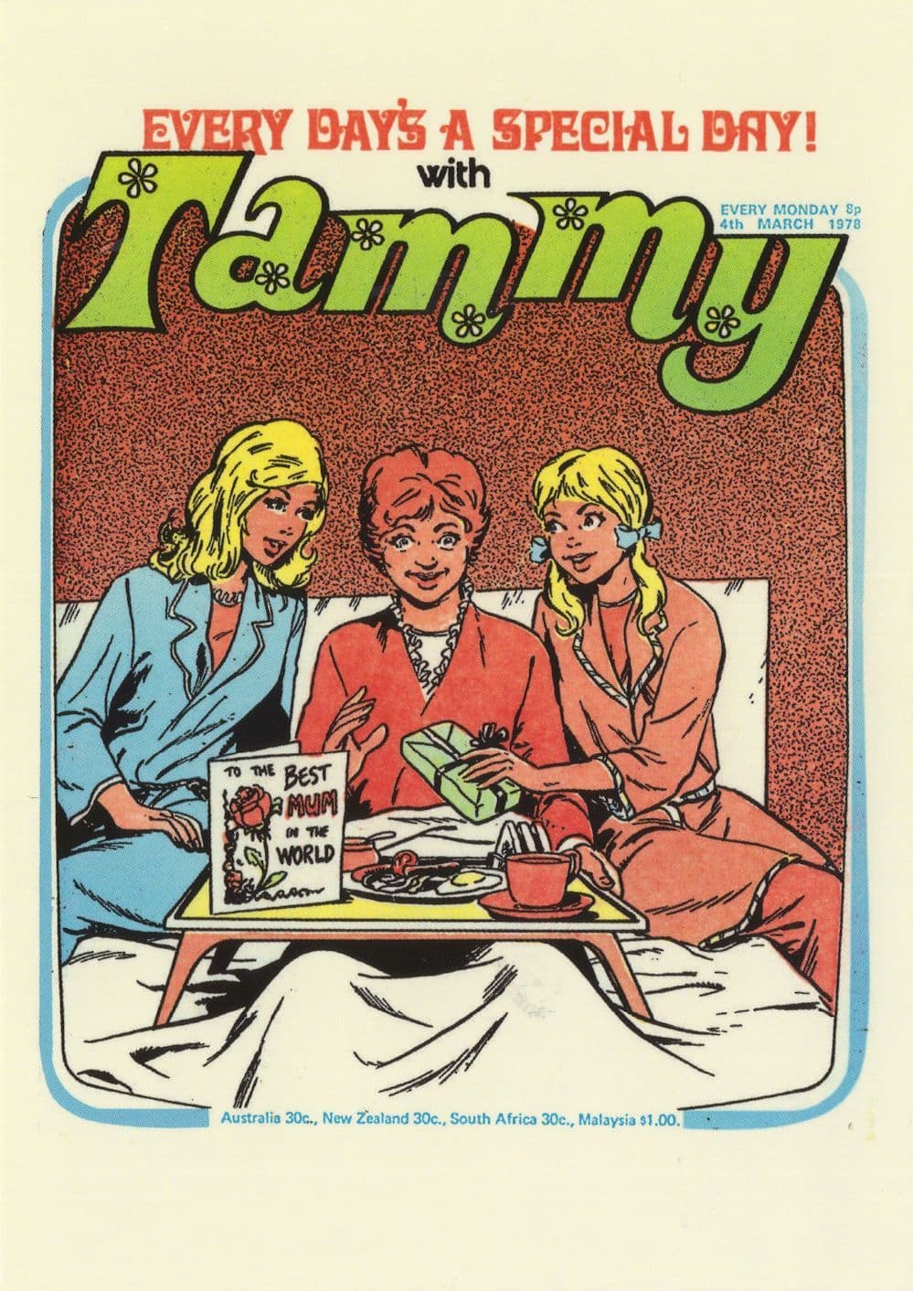In Bed With Mum on Mothers Day Tammy 1970s Girls Comic Postcard