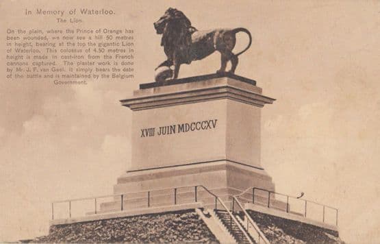 In Memory Of The Battle Of Waterloo Monument Antique Military Postcard