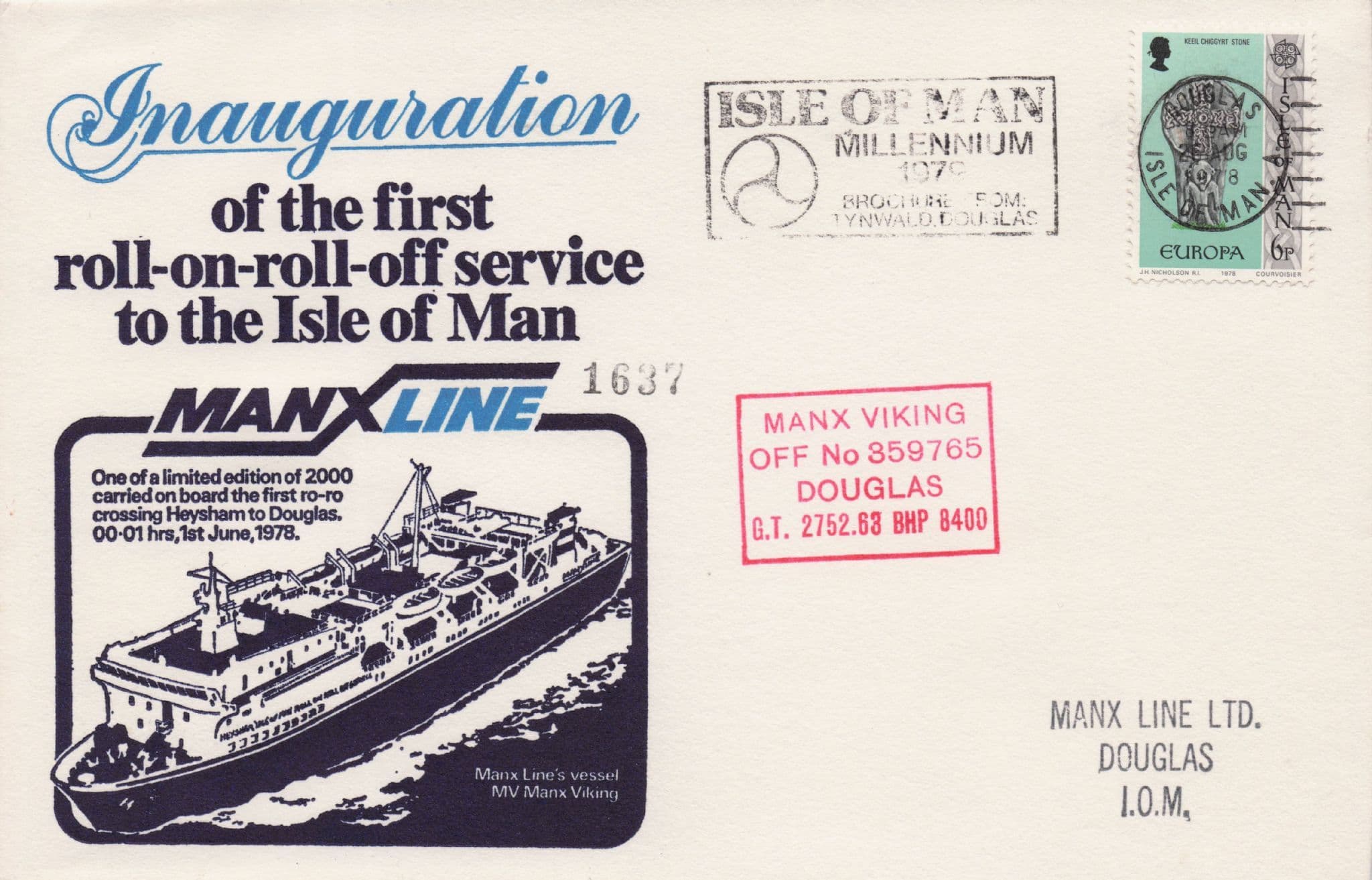 Inaugeration Of The First Roll On Roll Off Service Manx Line Ship 1978 FDC