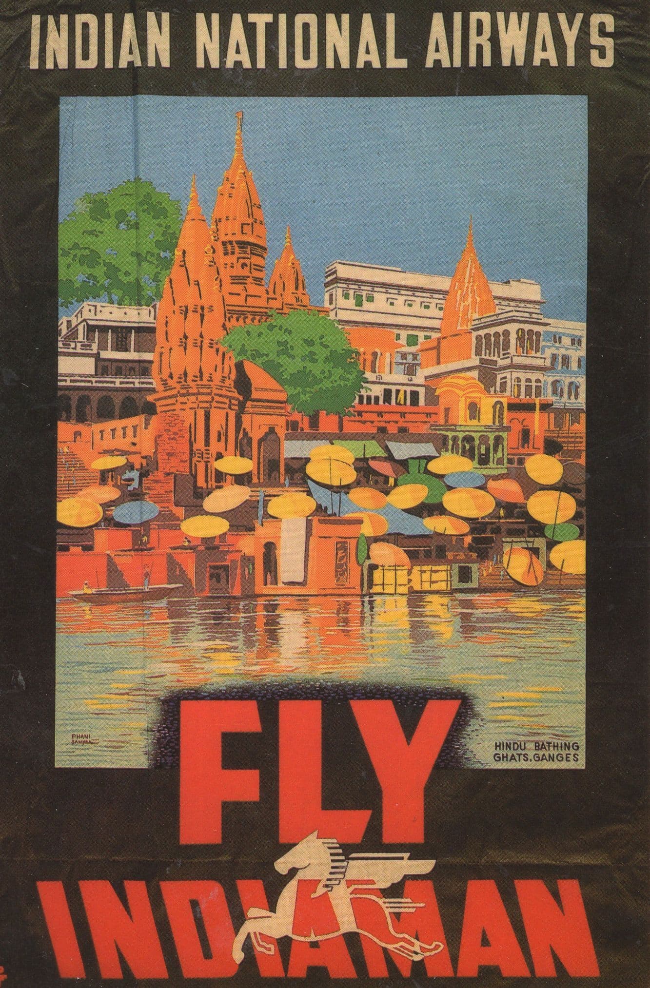 Indian National Airways Fly Indiaman Hindu Ganges Plane Aircraft Postcard