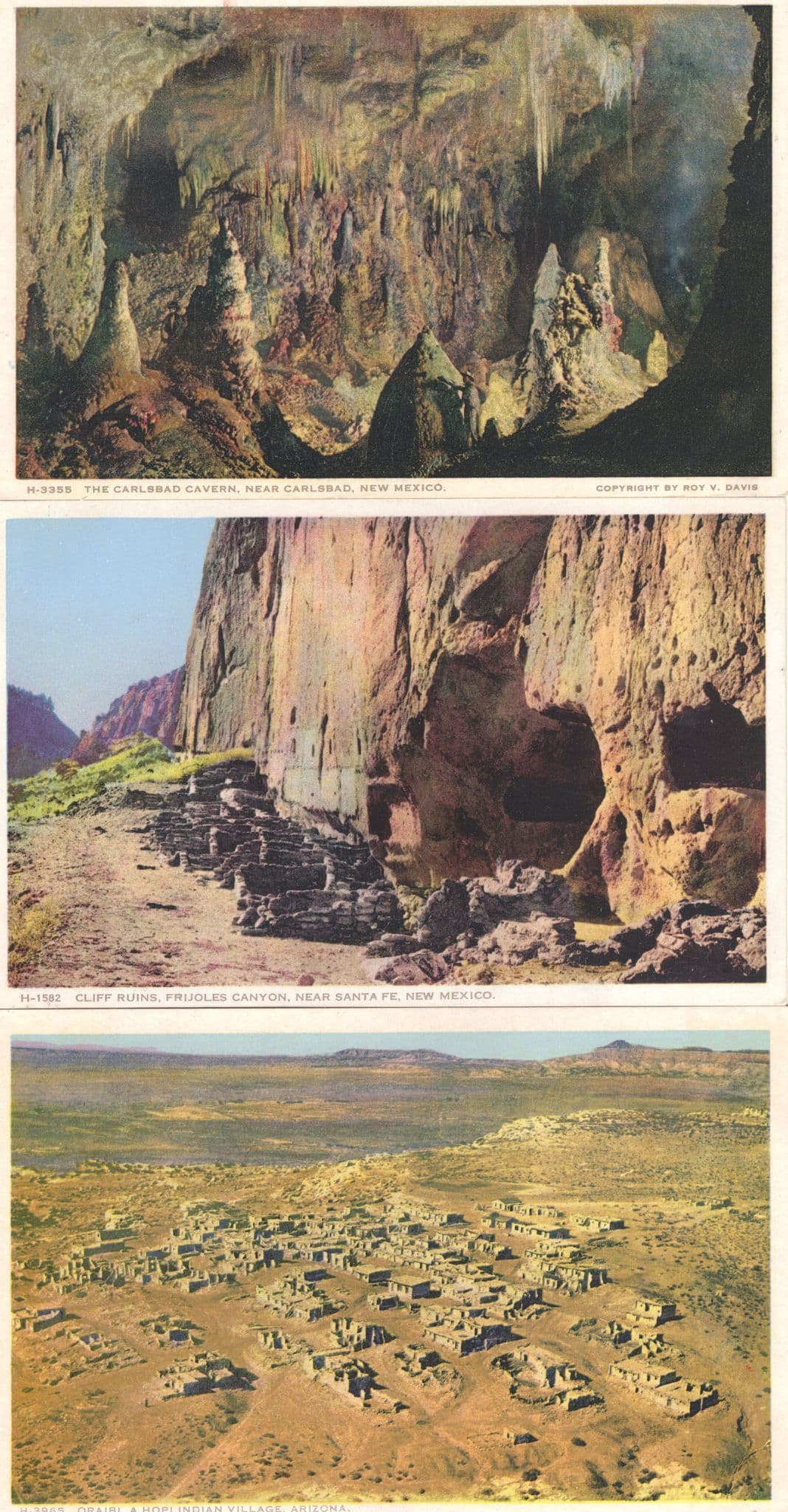 Indian Village Arizona Carlebad Cavern New Mexico 3x USA Old Postcard s