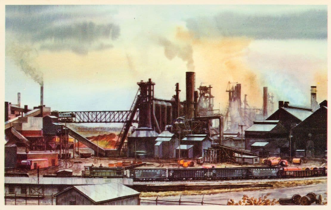 Industrial Scene Painting Pittsburgh & Lake Erie Railroad Old Postcard