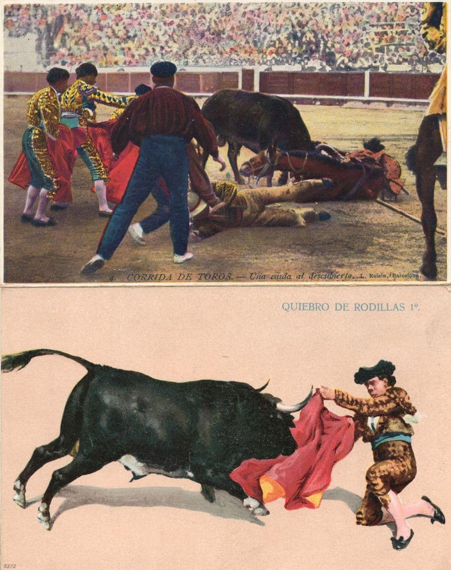 Injured Trampled Perhaps Dead Bullfighter 2x Bullfighting Old Postcard s