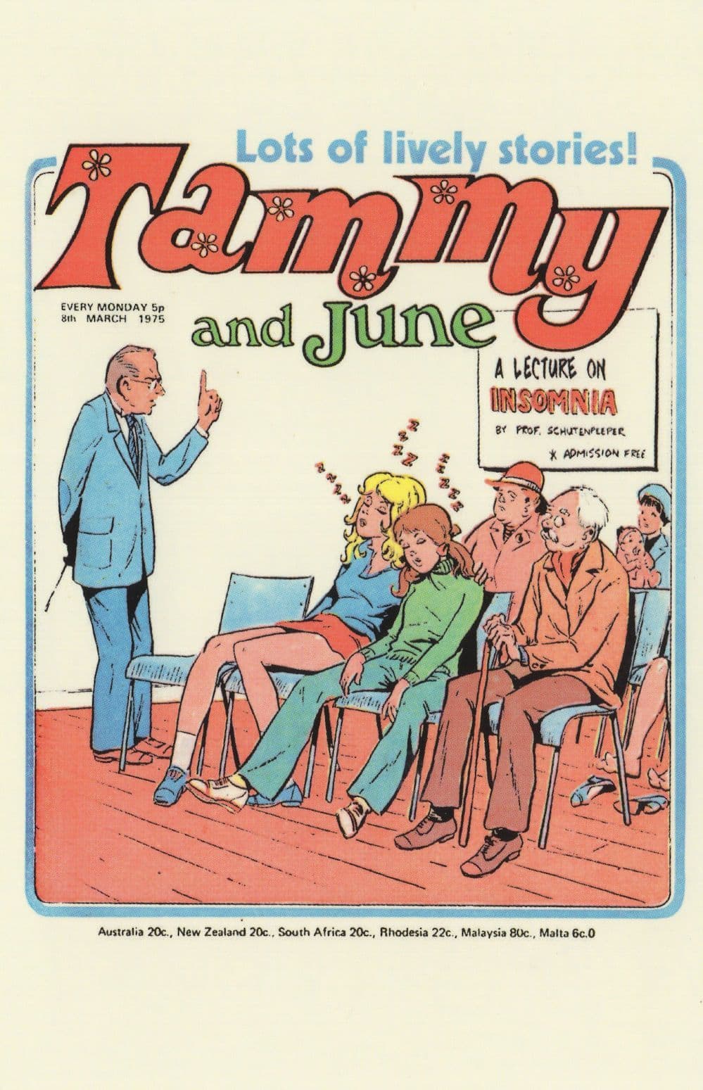 Insomnia Lecture 1970s Tammy & June Girls Comic Book Postcard