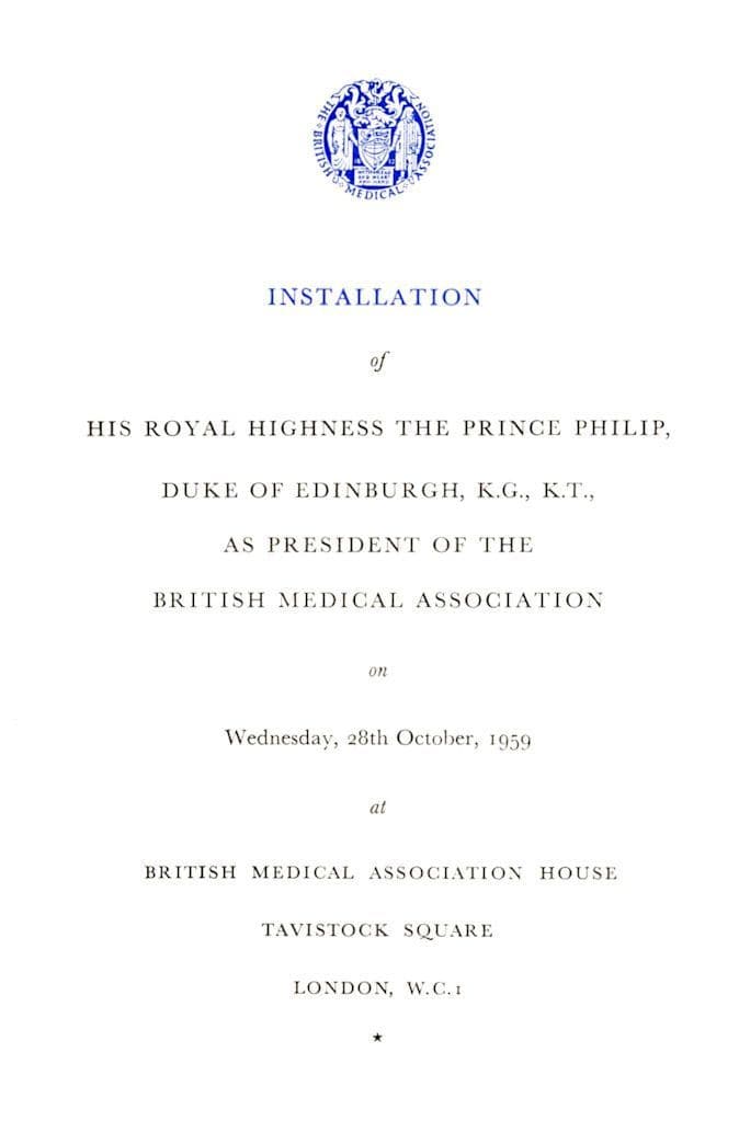 Installation Of Prince Philip 1959 British Medical Association Programme