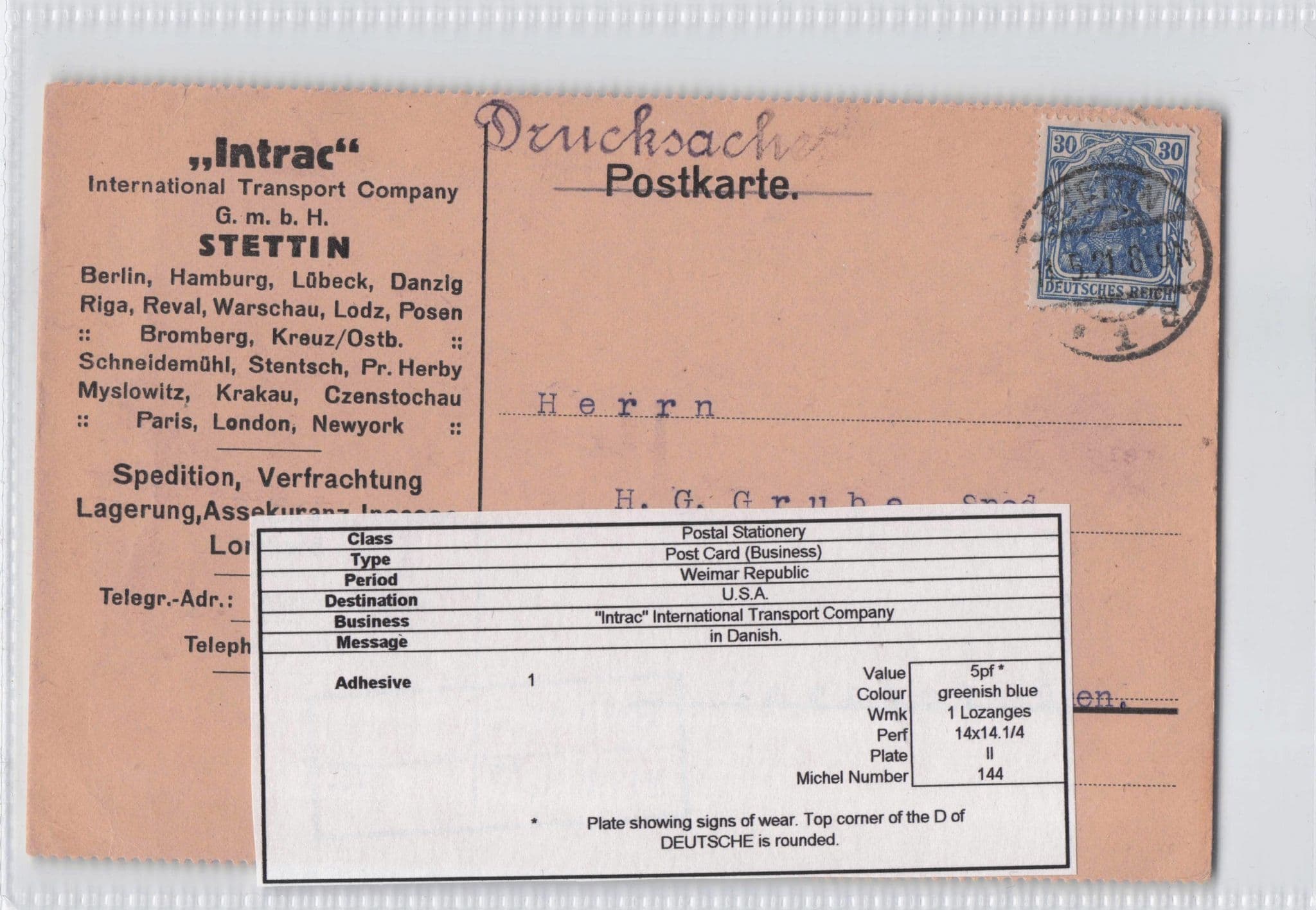 Intac Berlin Transporation Company Danish Message Old Postcard