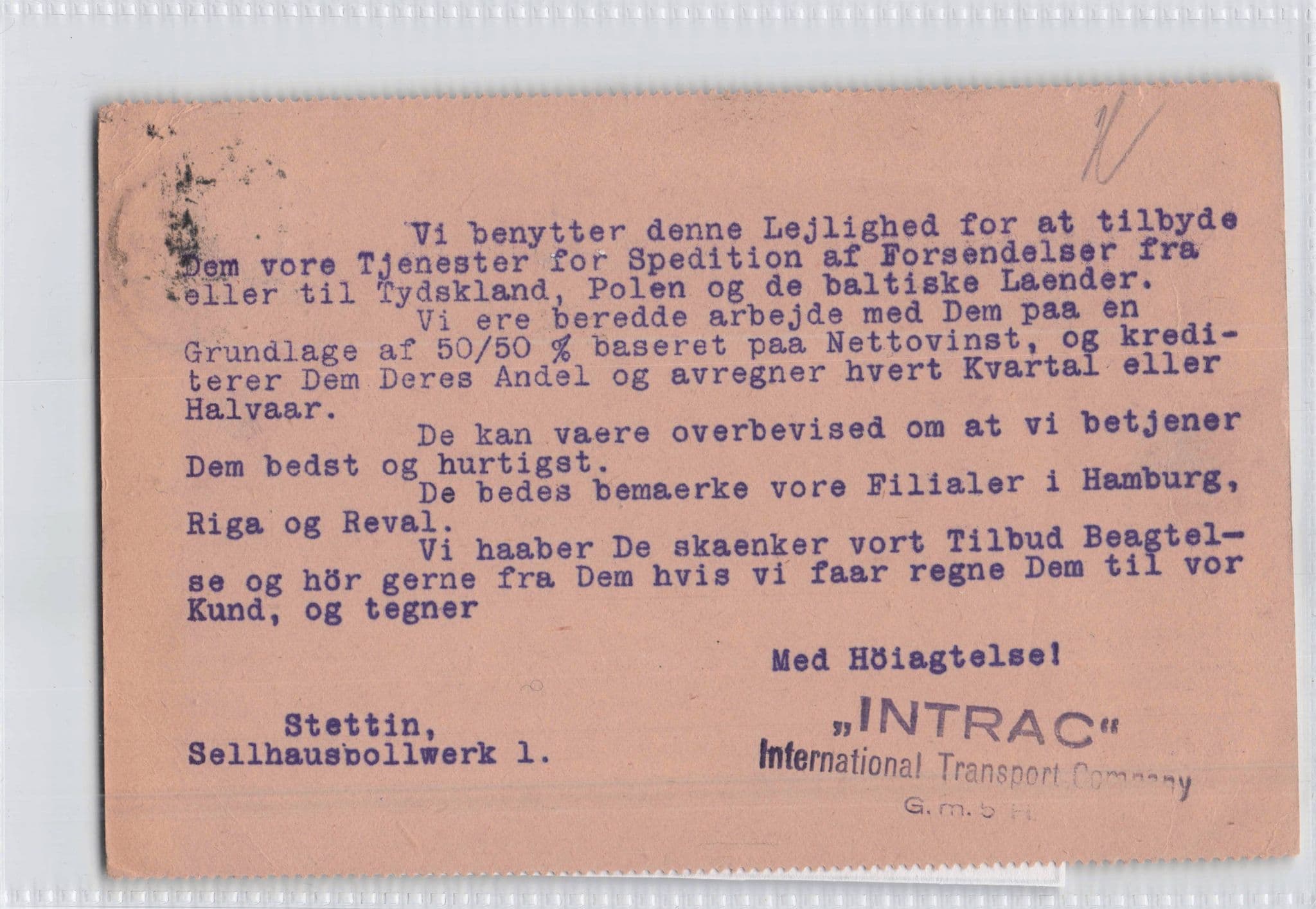 Intac Berlin Transporation Company Danish Message Old Postcard