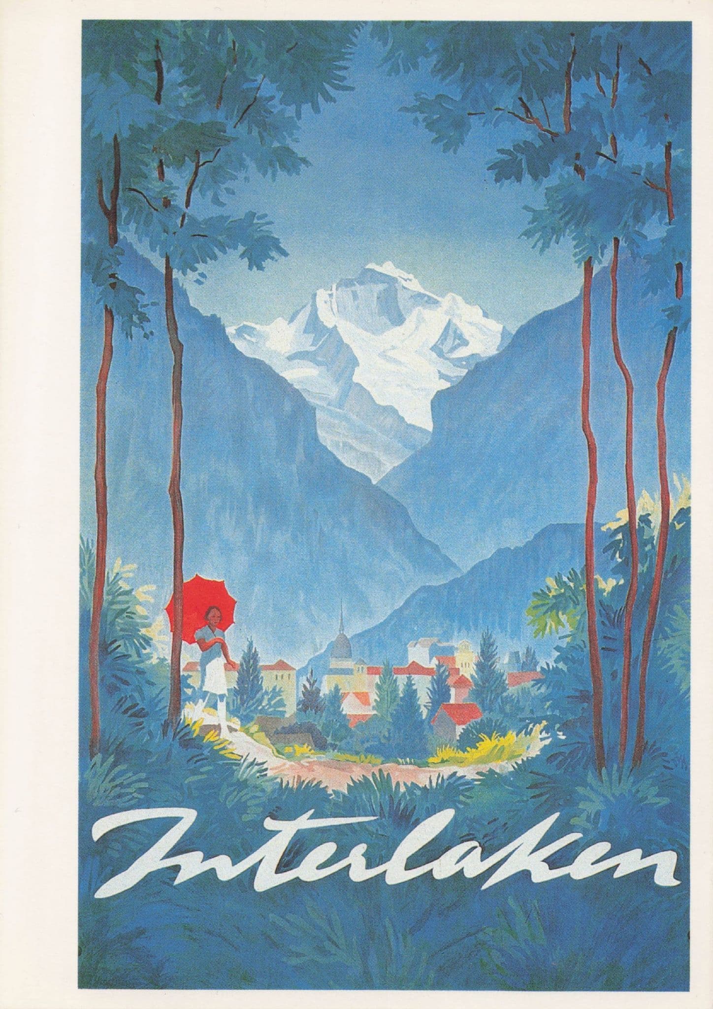 Interlaken 1946 Switzerland Swiss Travel Advertising Poster Postcard