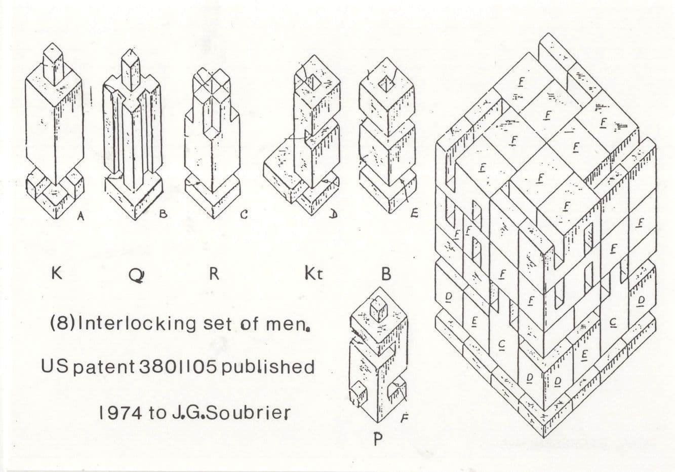 Interlocking Board 1970s Comic Chess Puzzle Game Piece Postcard
