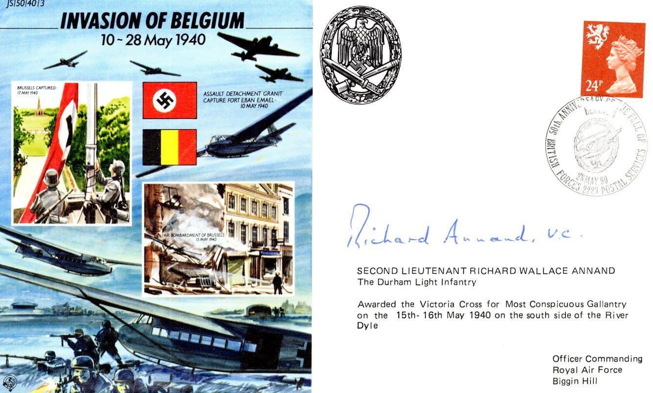 Invasion of Belgium Signed by 2nd WW2 Lieut.Richard Wallace Annand FDC
