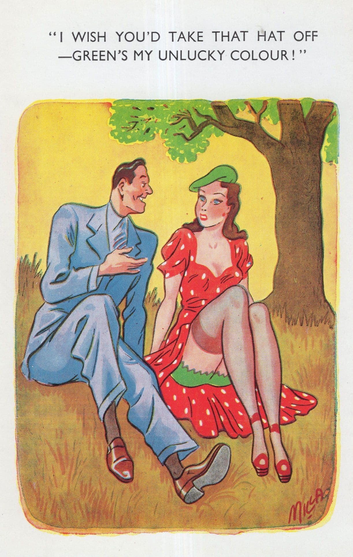 Irish Pixie Green Hat Cap Sexy Lady In Park Wood Forest Comic Postcard