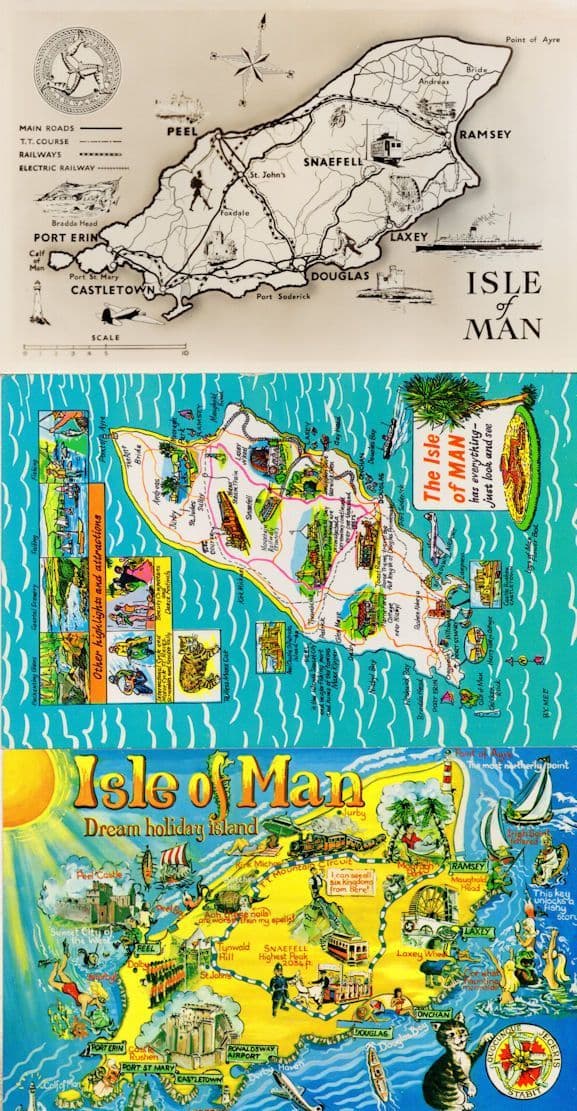Isle Of Man Railways Dream Island 3x 1970s Map Postcard s