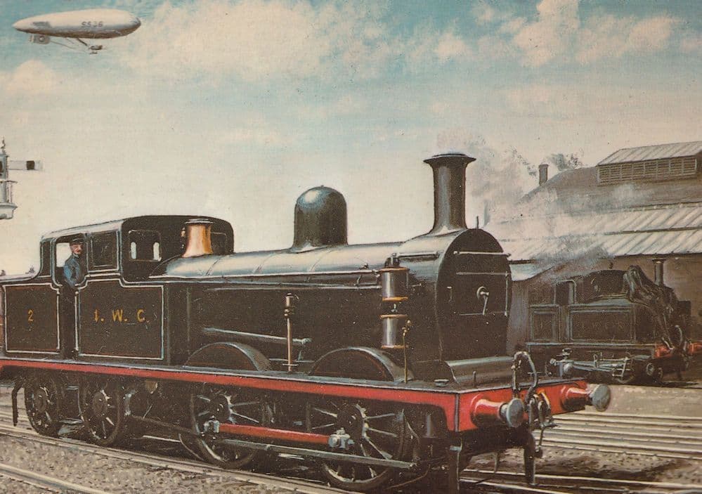 Isle Of Wight Central Railway 0-4-0T Train at Seeham Station Painting Postcard