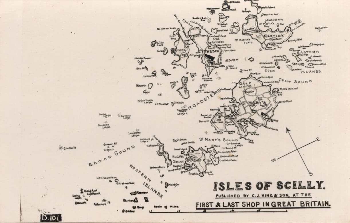 Isles Of Scilly Antique Cornwall Last Shop Map Compass Old RPC Postcard