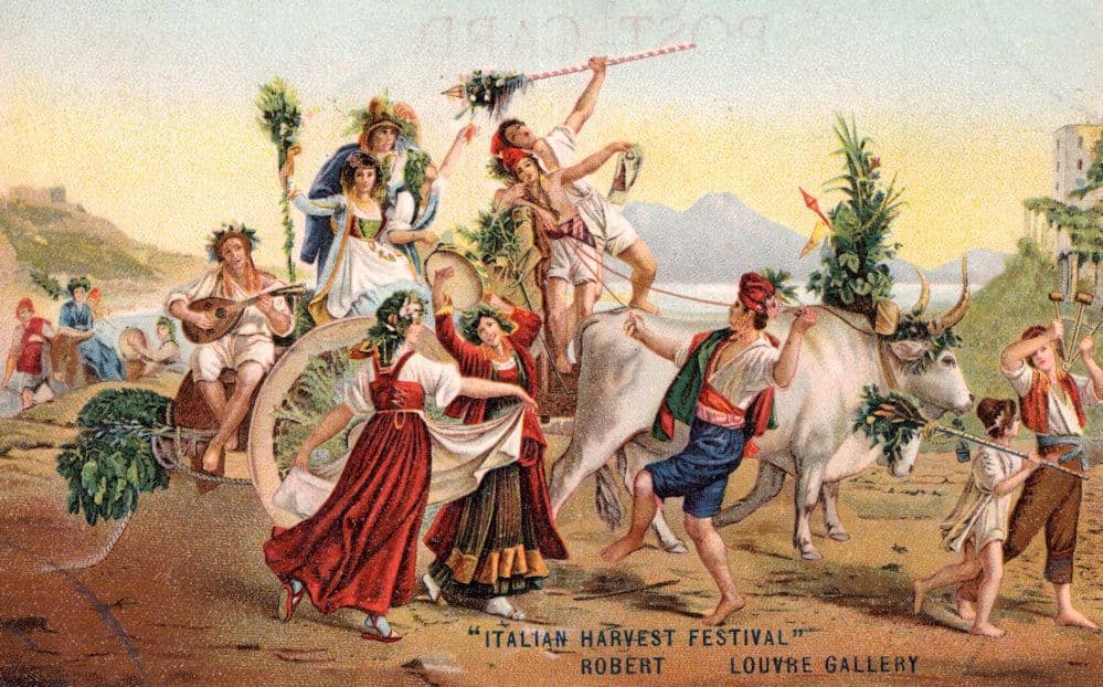 Italian Harvest Festival by Robert Louvre Gallery Painting Postcard