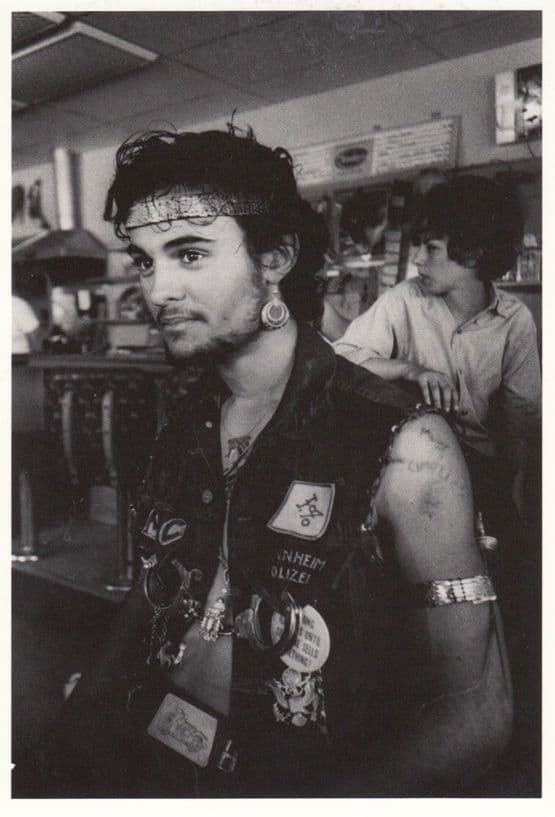 Italian Hells Angel in Italy Bar Motorcycle Denim Jacket Real Photo Postcard