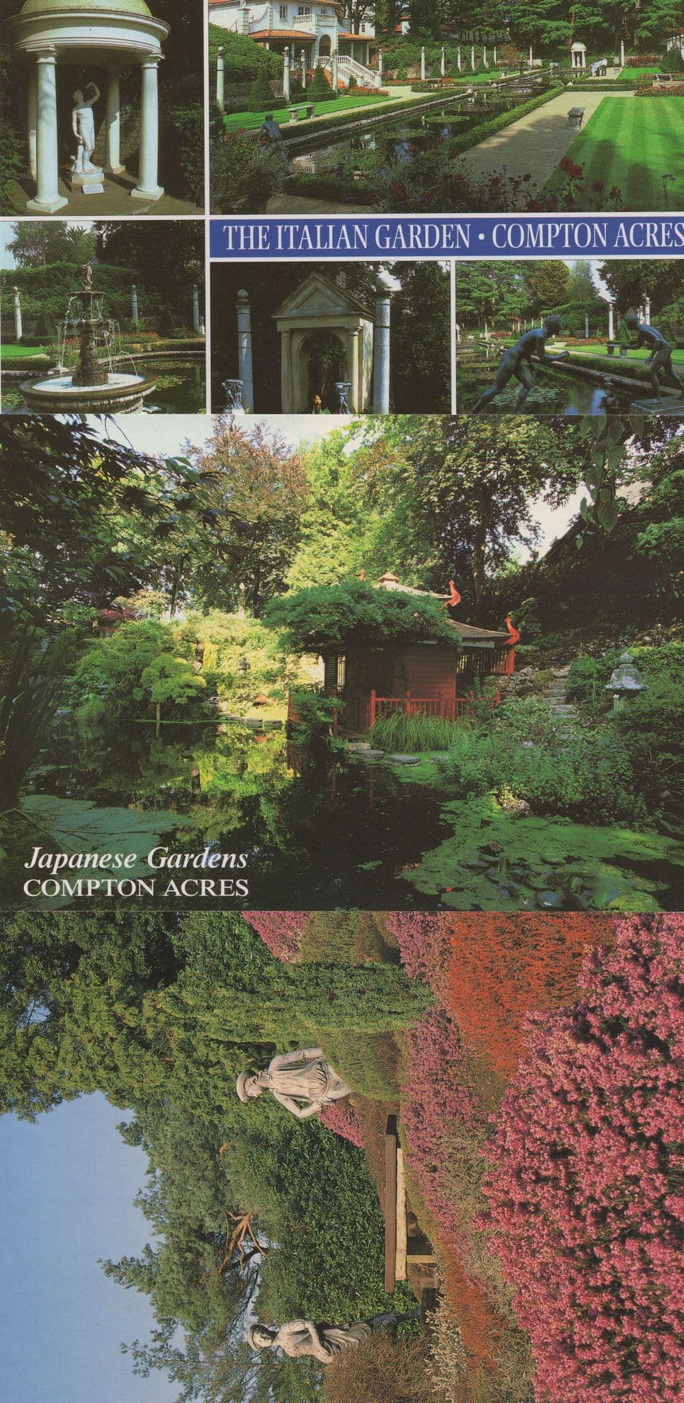 Italian Japanese Gardens Compton Acres Dorset 3x Postcard s