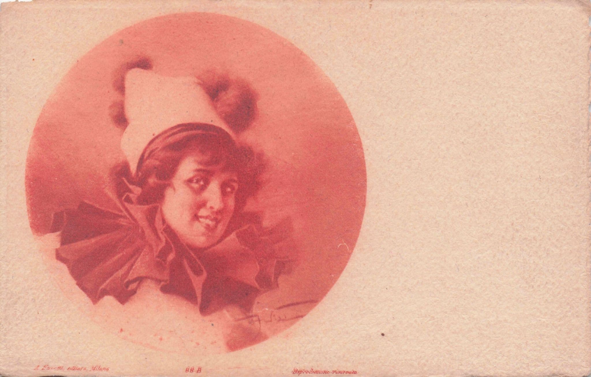 Italian Lady Glamour Pierrot Clown Antique Circus Postcard