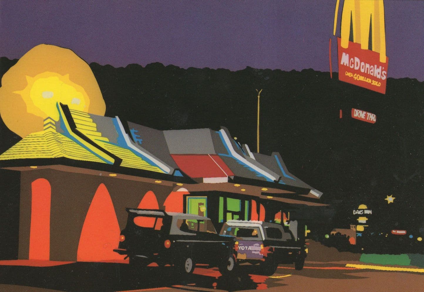 Italian McDonalds Restaurant Drive In Window Painting Postcard