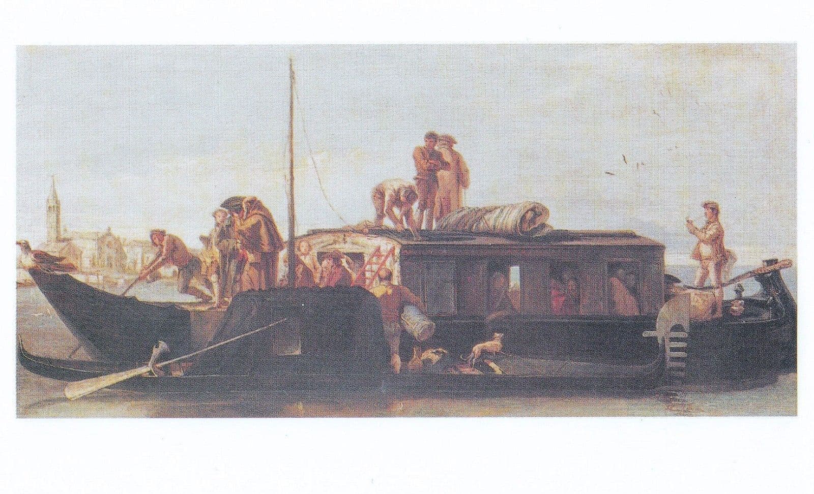 Italian Postal Transport Transporation Letter Boat Ship 1700s Painting Postcard