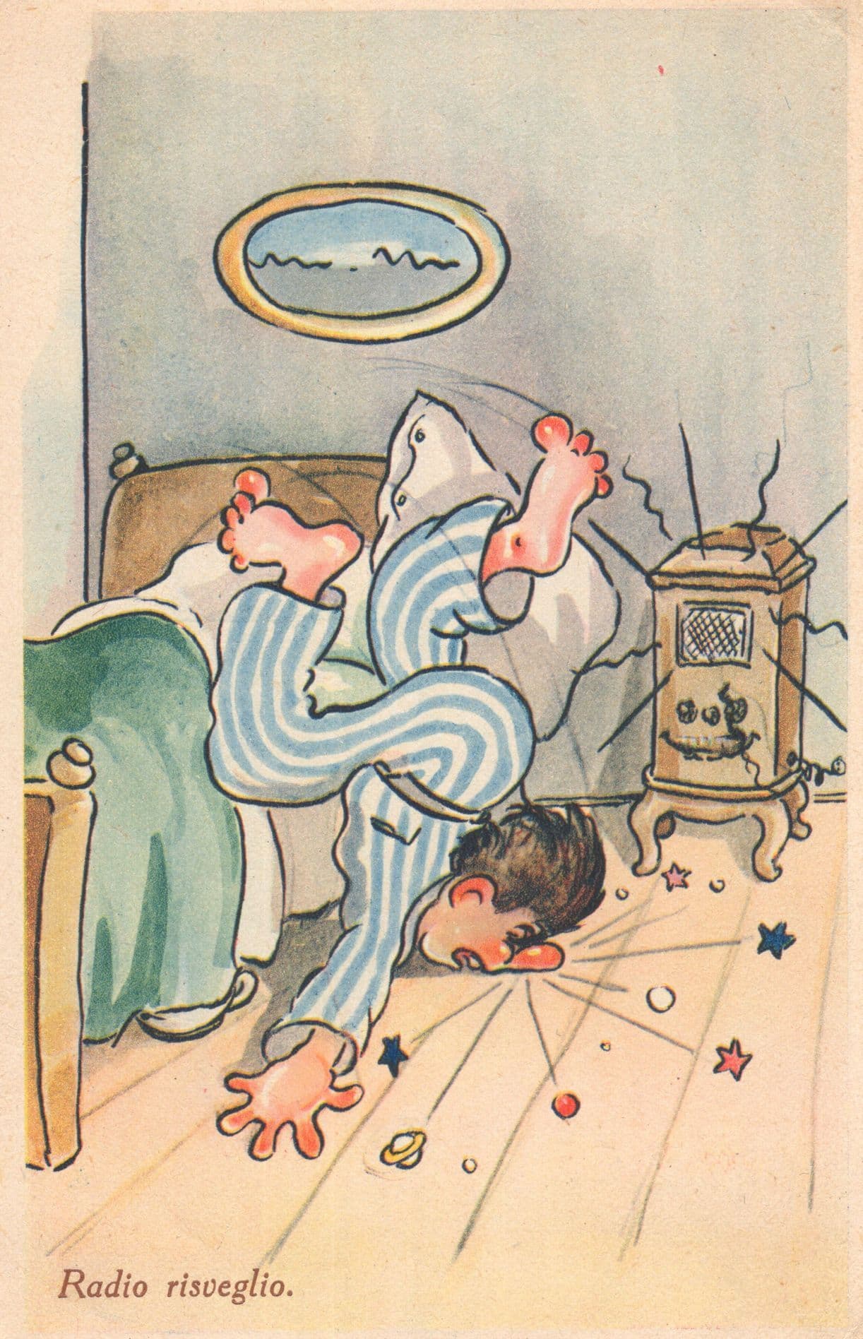 Italian Radio Disaster Wireless Old 1942 War WW2 Comic Postcard