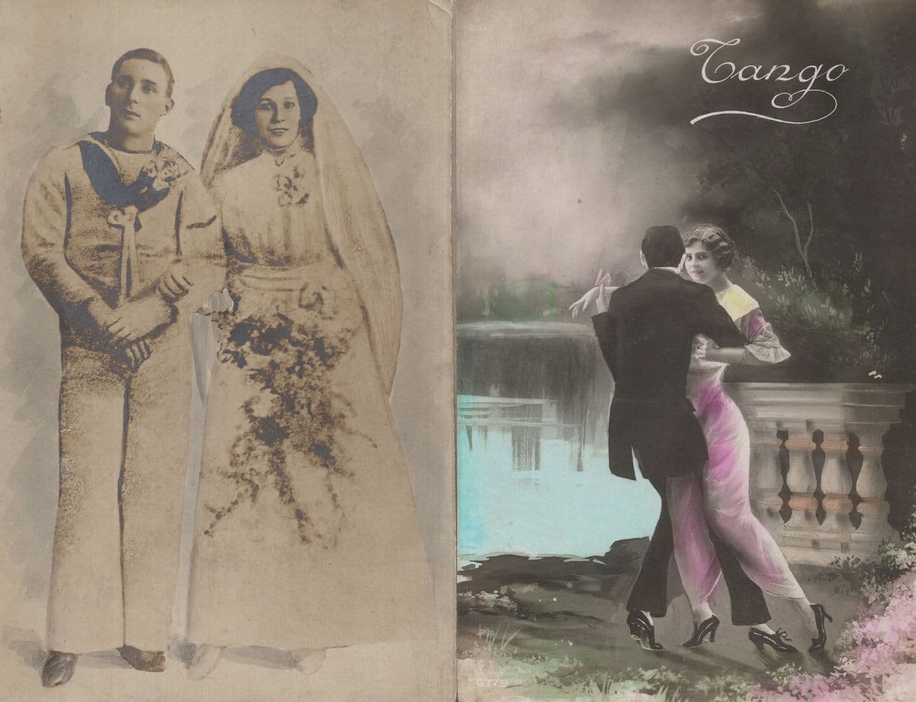 Italian Romance Ballroom Tango 2x Antique Postcard s
