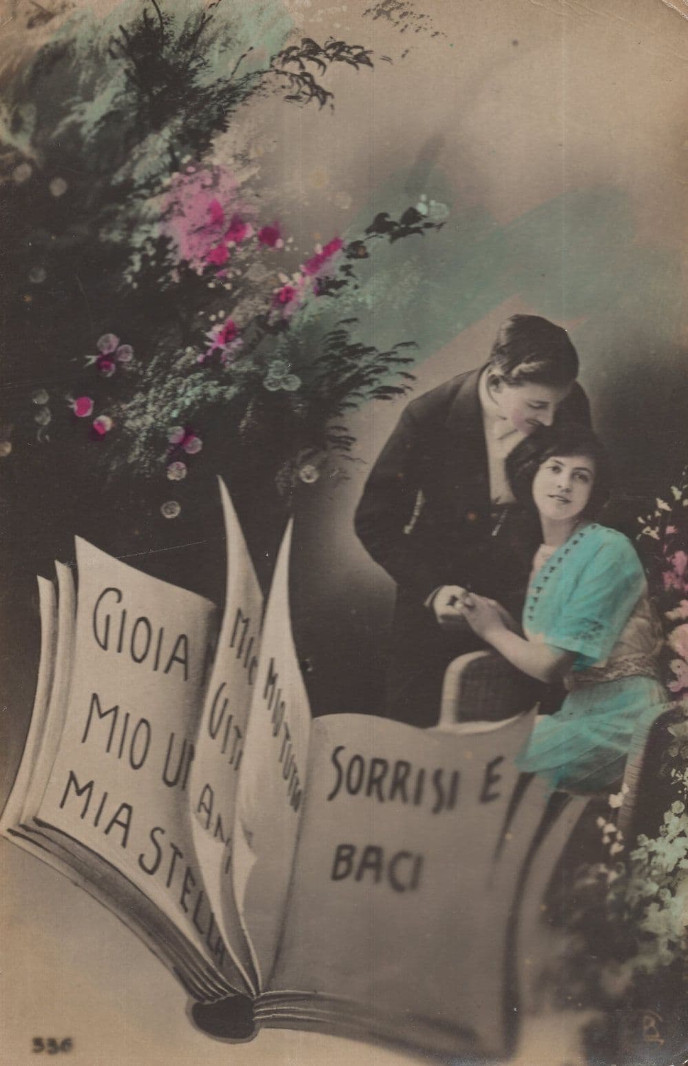 Italian Romantic Book Antique Greetings Real Photo Postcard