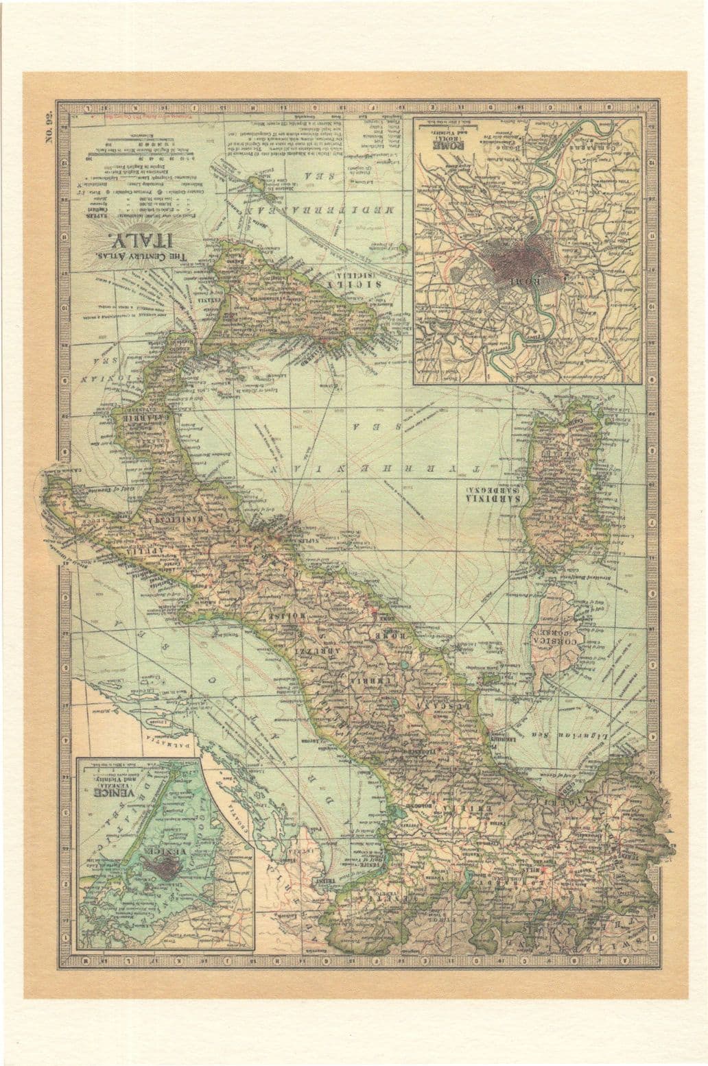 Italy The Century Atlas Map Rare Postcard