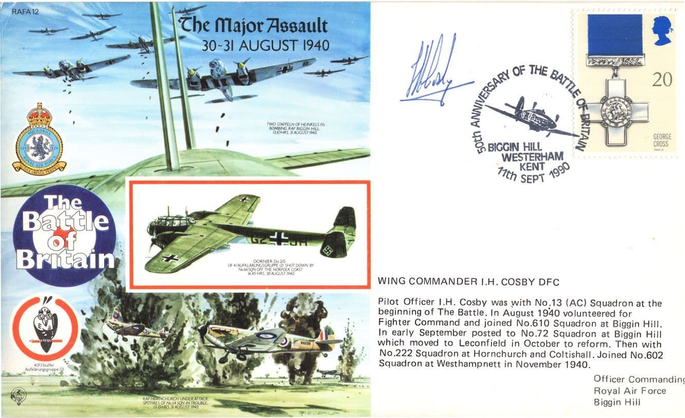 Ivor Cosby Battle Of Britain Major Assault Hand Signed WW2 FDC