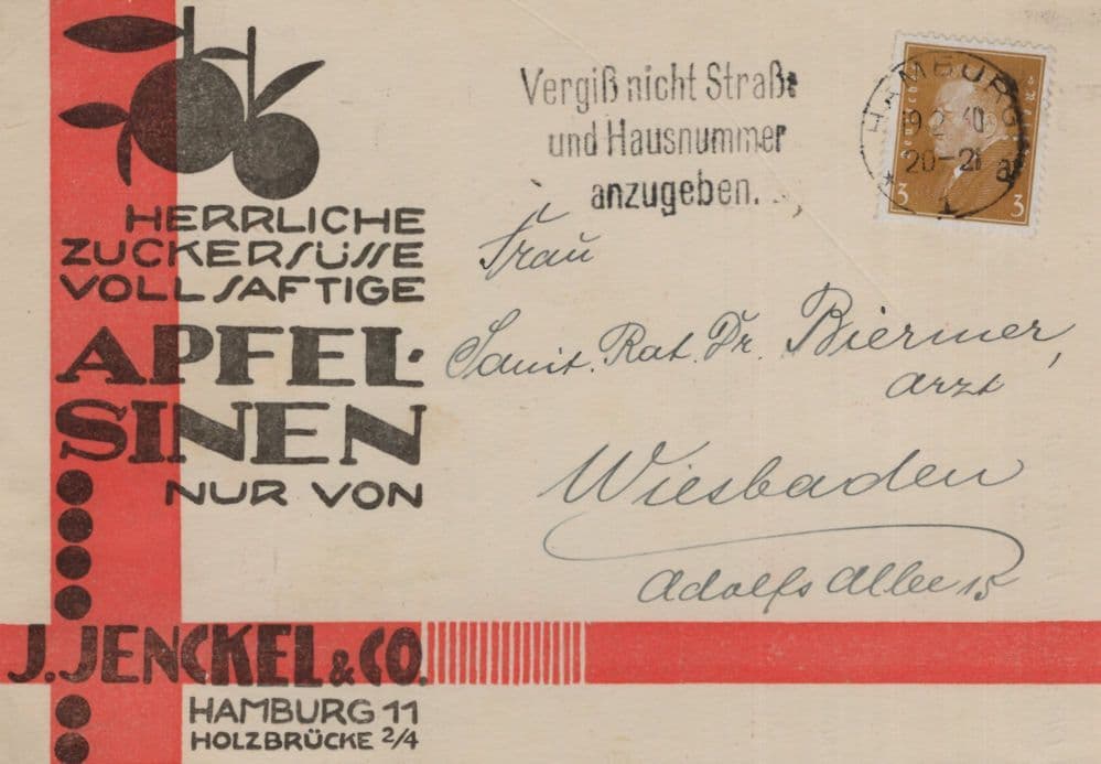 J.Jenckel German Fruit Oranges Hamburg Old Fruit Advertising Postcard