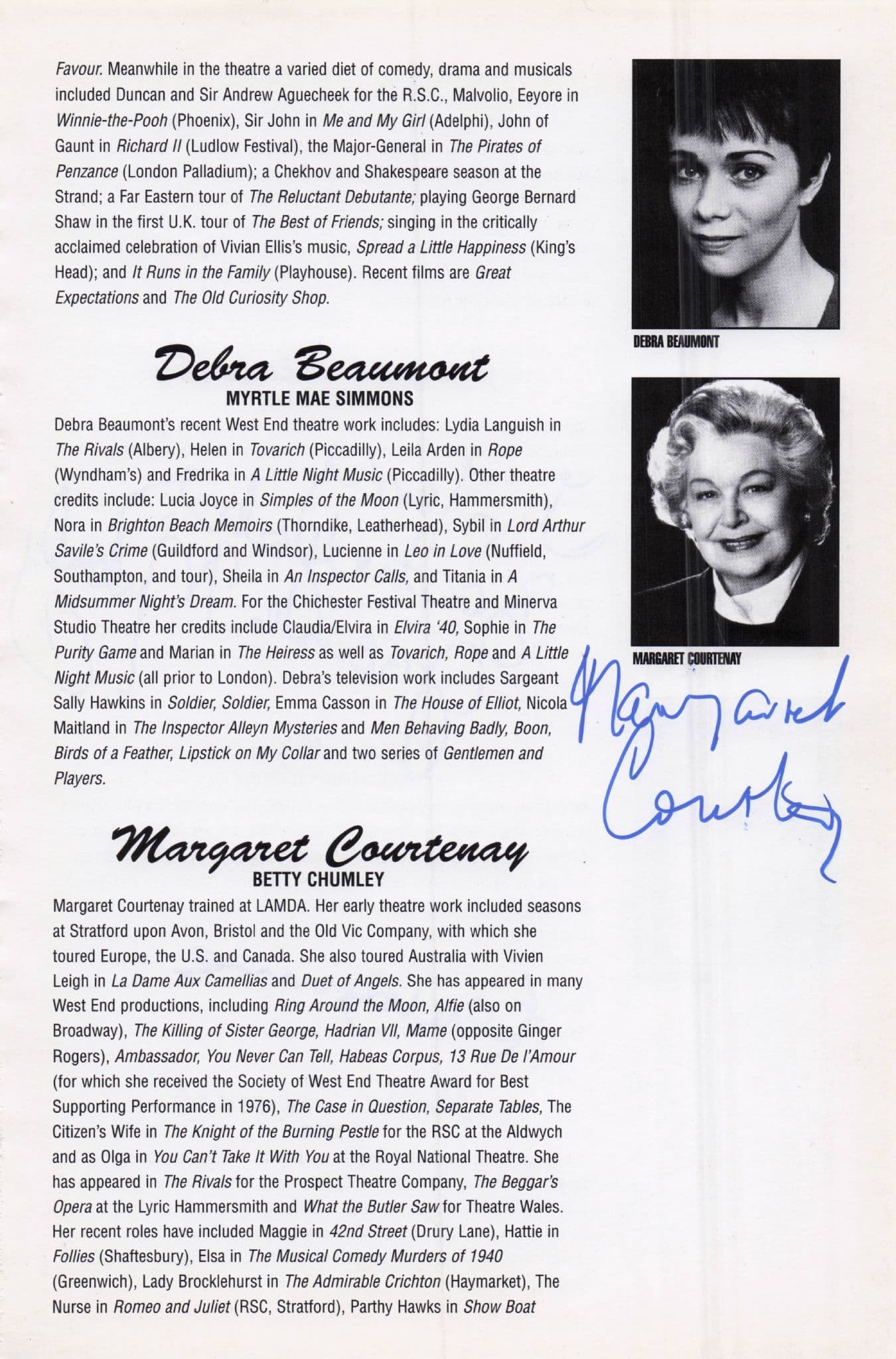 Jacinta Mulcahy Ken Wynne Margaret Courtenay Hand Signed Theatre Page