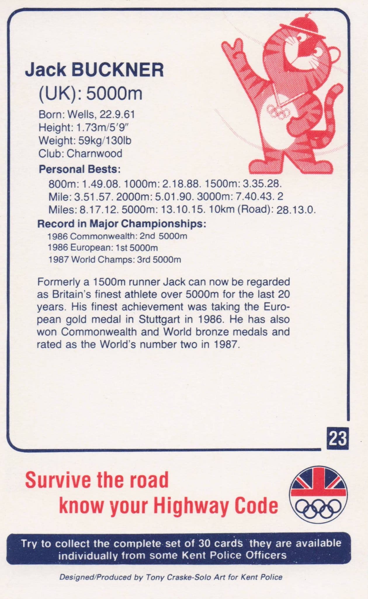 Jack Buckner British GB Athlete Olympics 1988 Rare Police Trade Photo Card