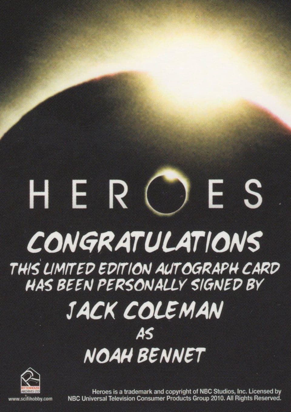 Jack Coleman Heroes Hand Signed TV Show Autograph Card