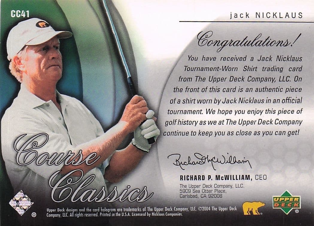 Jack Nicklaus Course Classics 2004 Authentic Tournament Upper Deck Golf Shirt Card