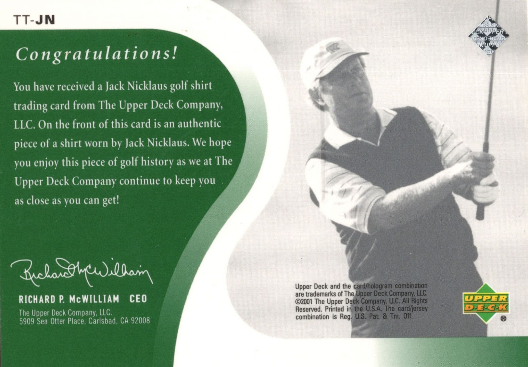 Jack Nicklaus Original Worn Shirt Golf Tour Rare Limited Threads Card