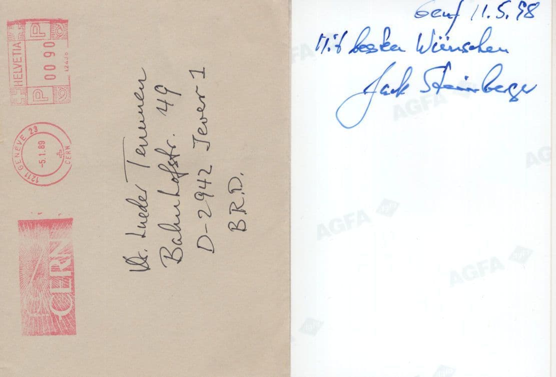 Jack Steinberger USA German Physicist Nobel Prize Hand Signed Photo & Env