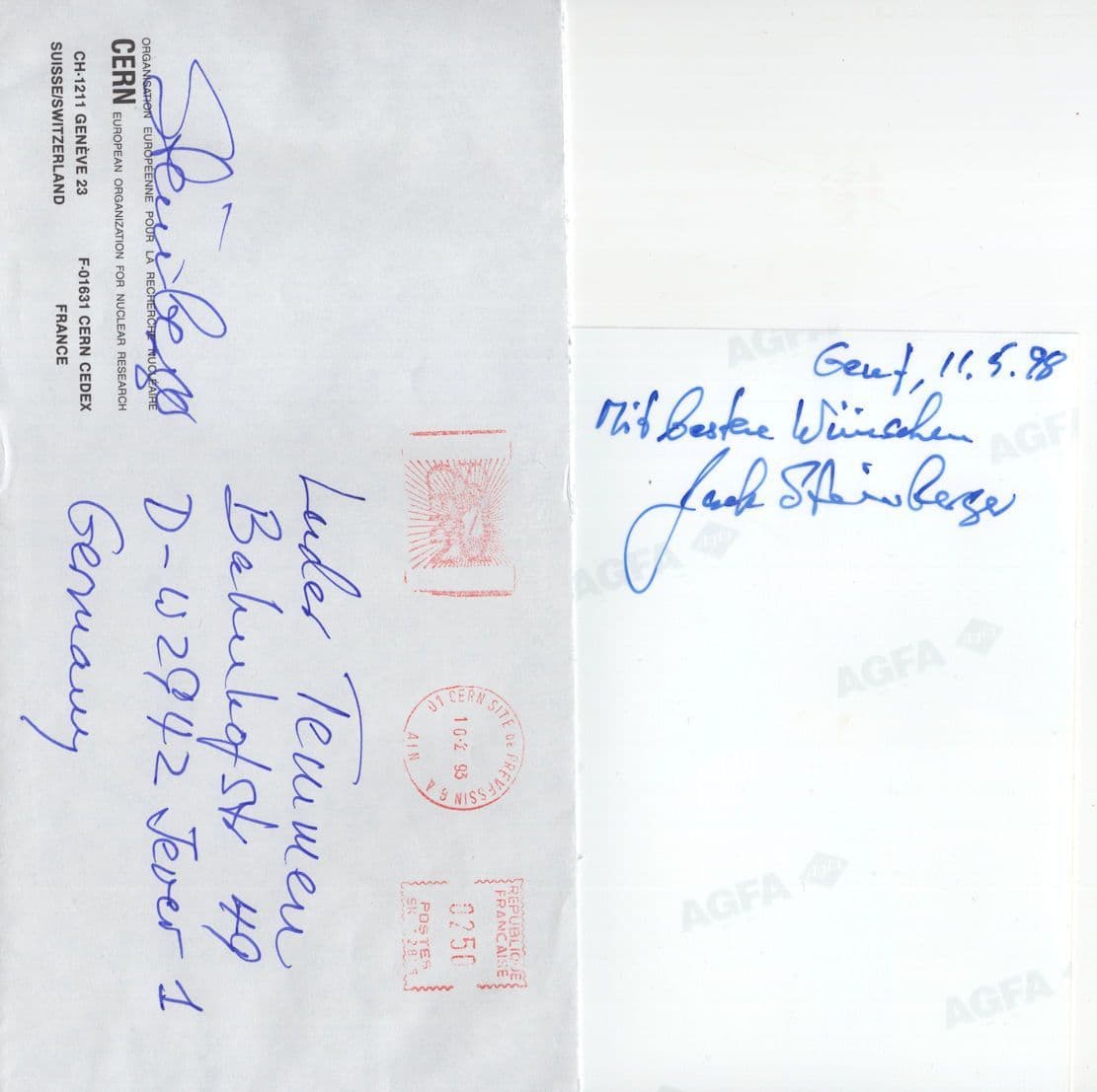 Jack Steinberger USA Germany Physicist Nobel Prize Hand Signed Photo & Envelope