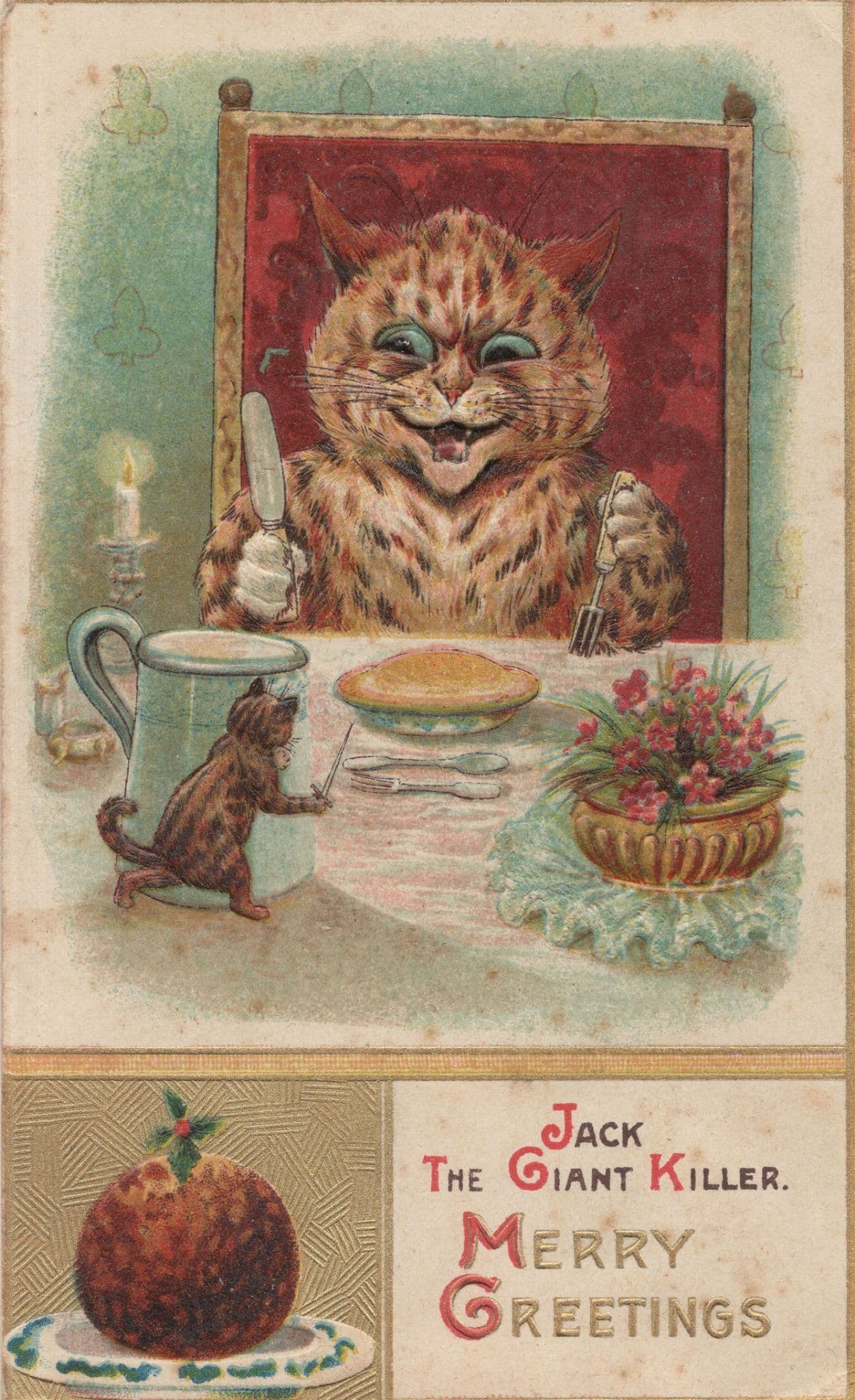 Jack The Giant Killer Louis Wain Antique Rare Cat Postcard