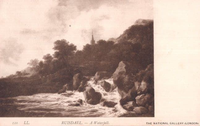 Jacob Van Ruisdael A Waterfall Antique National Gallery Painting Postcard