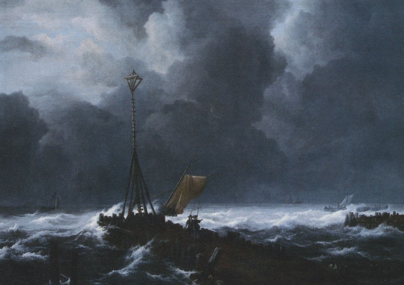 Jacob van Ruisdael Rough Sea at a Jetty London Museum Postcard