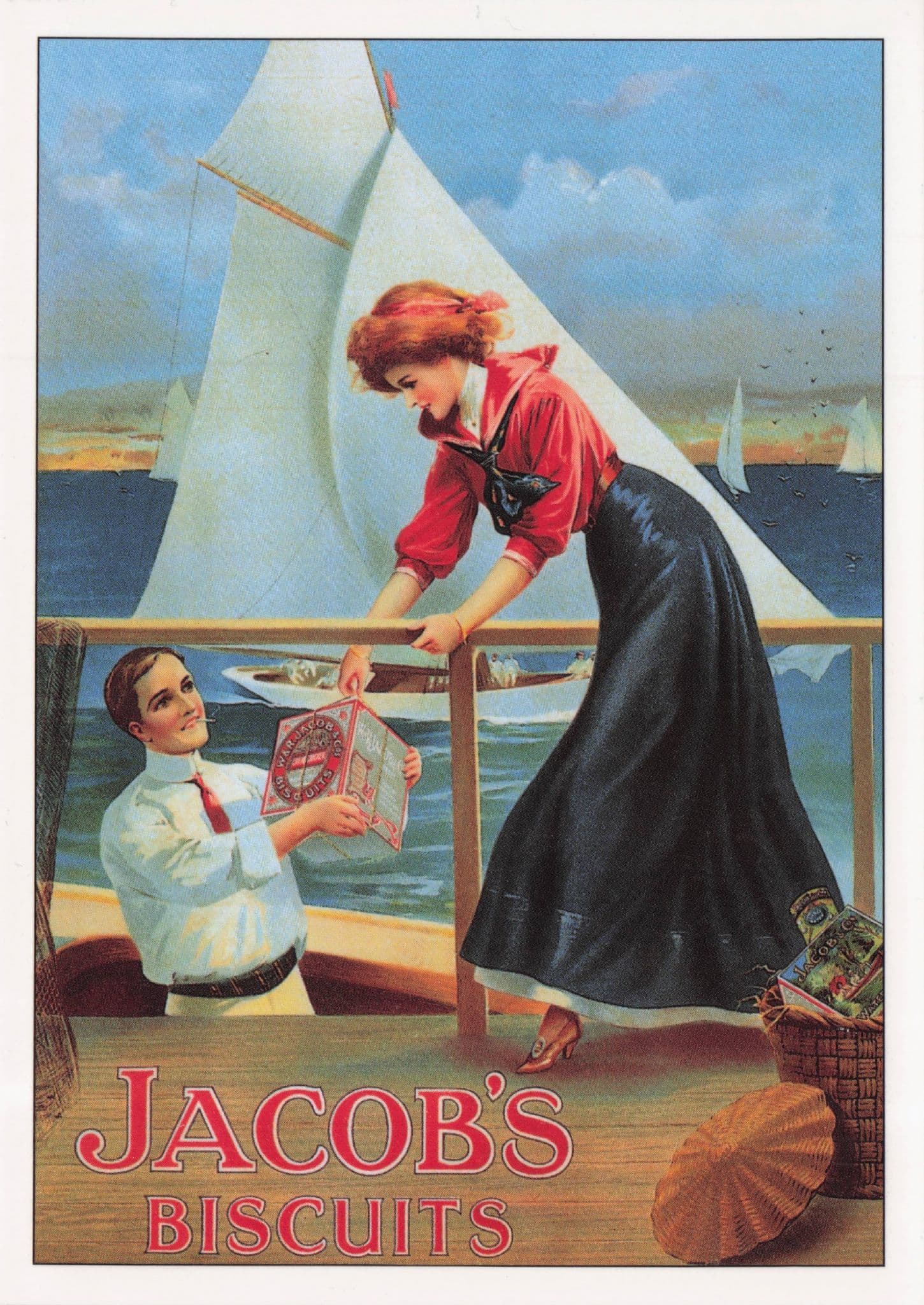 Jacobs Biscuits Ship Deck Cruise Romance Poster Advertising Postcard