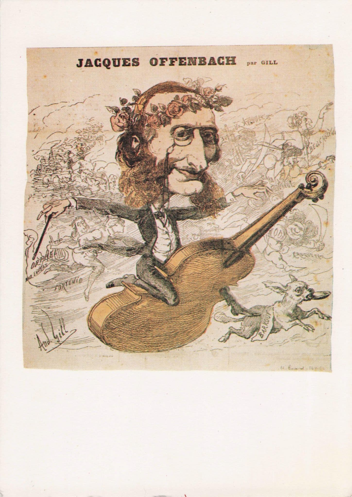 Jacques Offenbach Violin Comic Cartoon V&A Museum Postcard