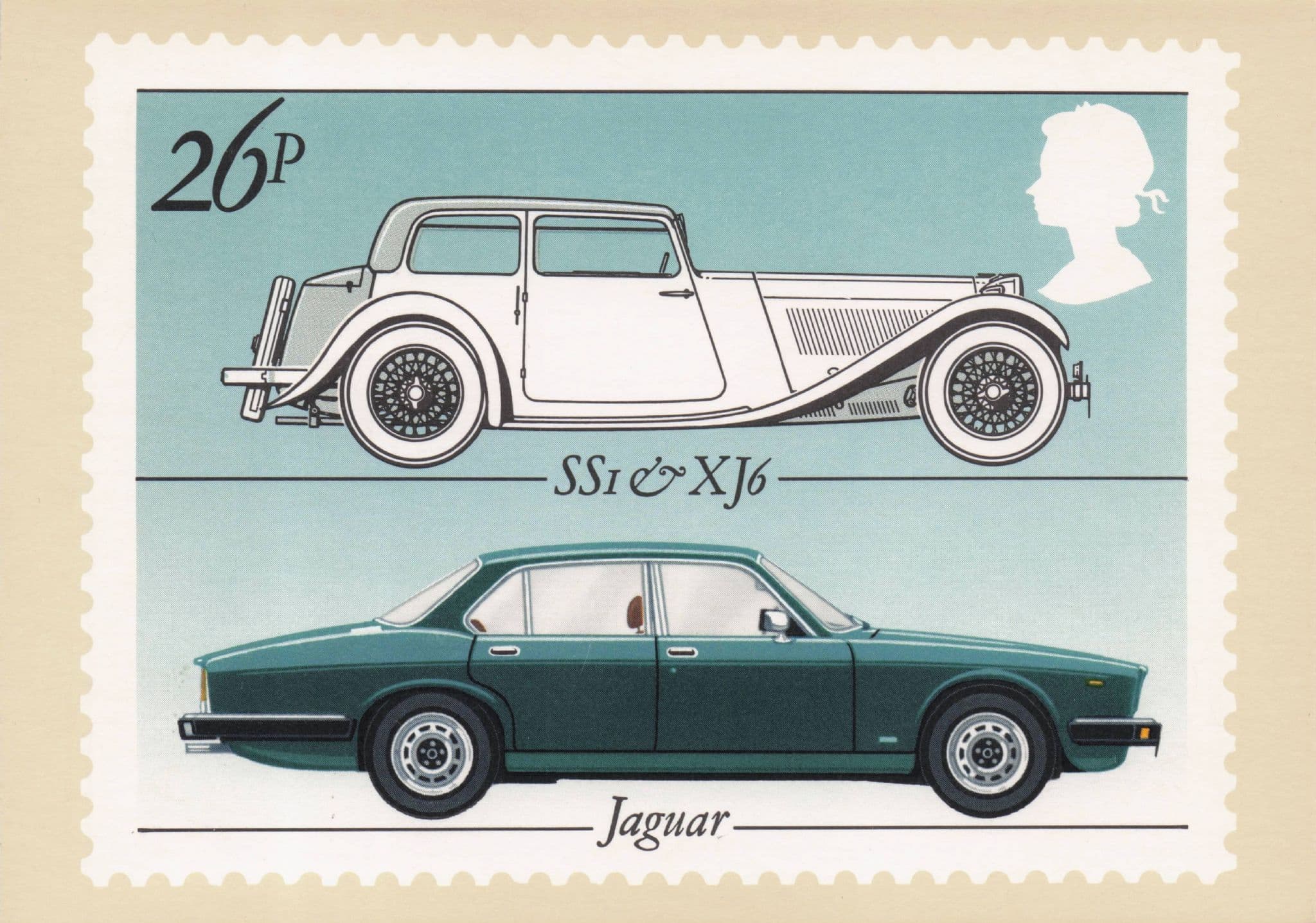 Jaguar SS1 & XJ6 Classic Cars Royal Mail Limited Edn Stamp Postcard