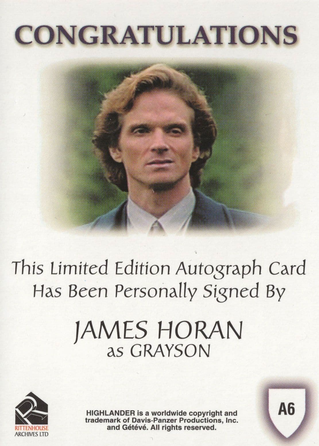 James Horan The Complete Highlander Signed Autograph Card