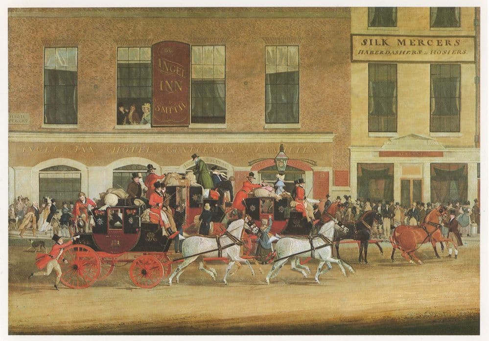 James Pollard Royal Mail Coaches at Angel Islington Horse Painting Postcard