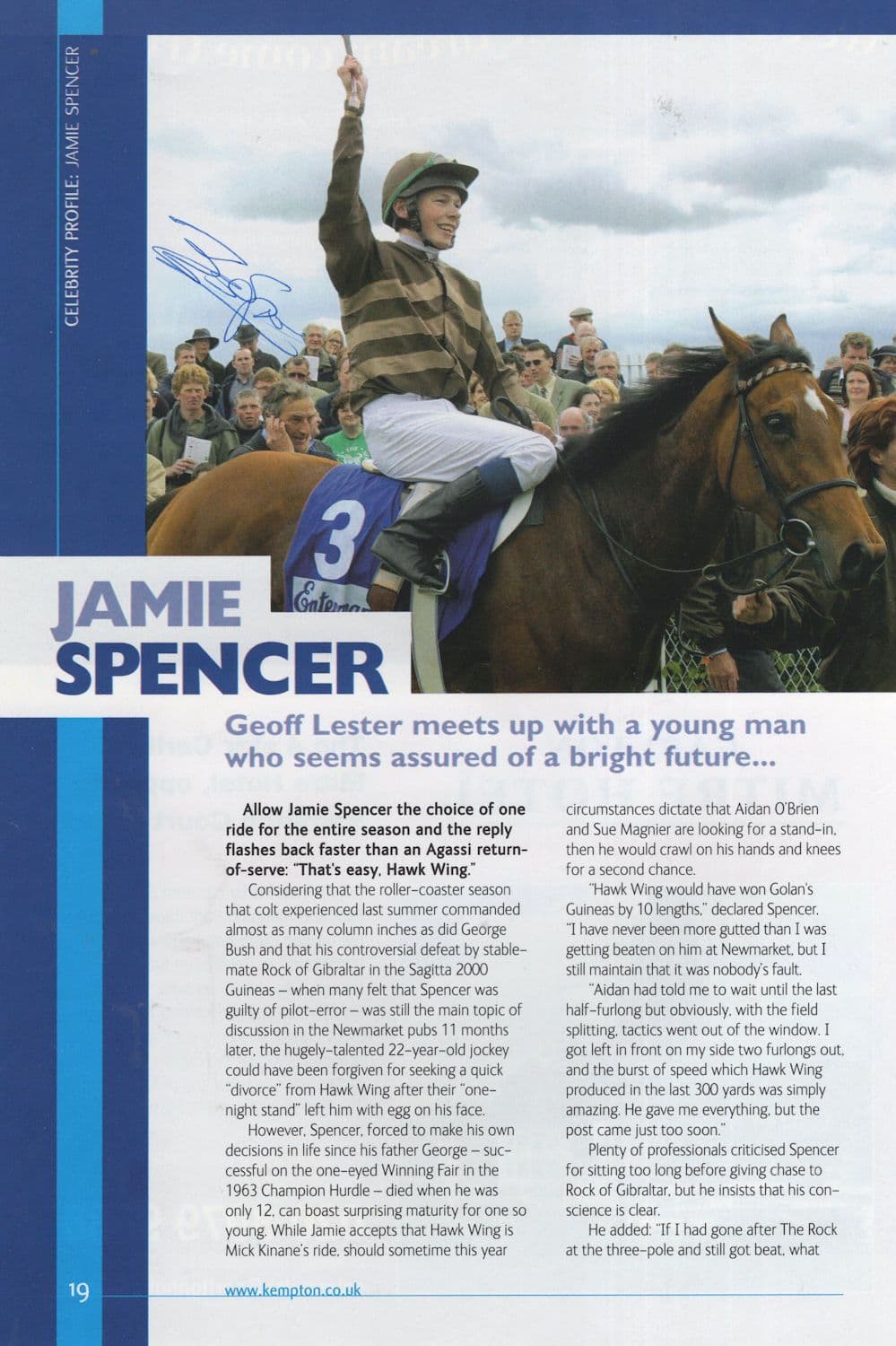 Jamie Spencer Irish Horse Racing Jockey Hand Signed Picture