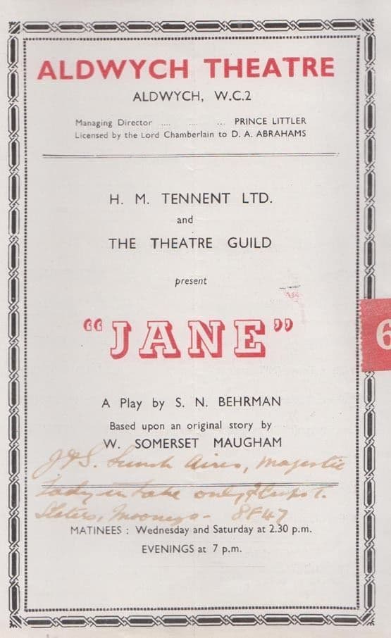 Jane SN Behrman Aldwych Upper Class Play London Theatre Programme