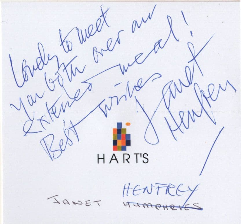 Janet Henfrey Dr Who Thank You For Our Dinner Hand Signed Card